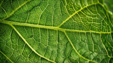 Obraz premium Close-Up of a Vibrant Green Leaf with Clear Texture and Hierarchical Vein Structure 