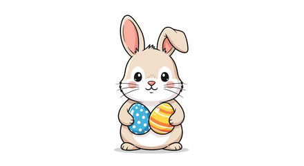 Obraz premium Adorable bunny illustration holding colorful easter eggs perfect for festive designs