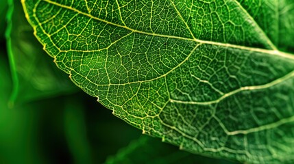 Fototapeta premium Close-Up of a Vibrant Green Leaf with Clear Texture and Hierarchical Vein Structure 