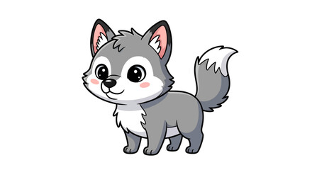 Obraz premium Adorable cartoon wolf cub with expressive eyes and soft fur in a playful pose