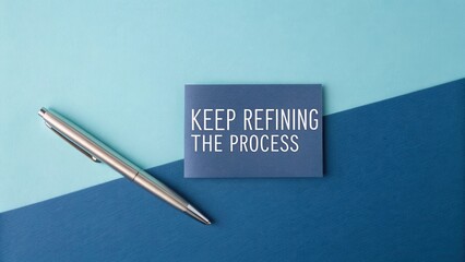 Business Card on Blue Background with Motivational Phrase to Inspire Continuous Improvement and Growth in Professional Contexts