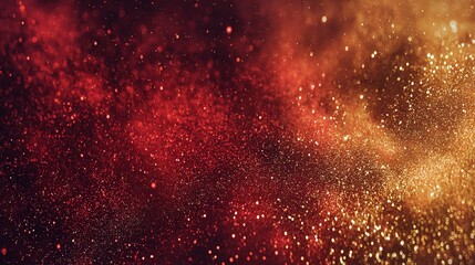 Naklejka premium Festive Abstract Background with Passionate Red and Dynamic Gold Glittering Particles 
