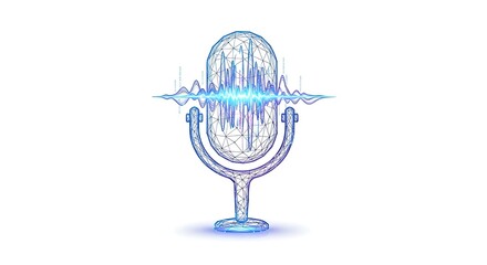 Digital illustration of a microphone emitting sound waves, isolated on white.