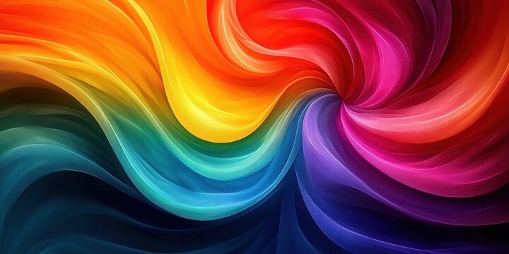 Vibrant swirling abstract waves blending bright colors including yellow, orange, red, pink, purple, blue, and green with smooth flowing gradient transitions