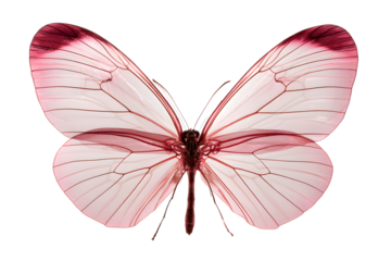 Delicate pink butterfly with dark wing tips on black background