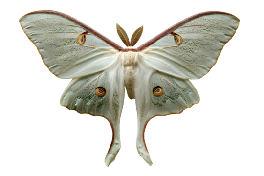 Elegant luna moth with intricate wing patterns on black background