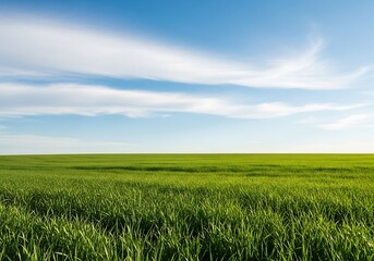 Fototapeta premium Scenic green landscape under a bright blue sky with cirrus clouds