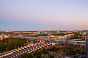 Fototapeta premium Twilight view of Xinzhuang city overpass, Beijing, China