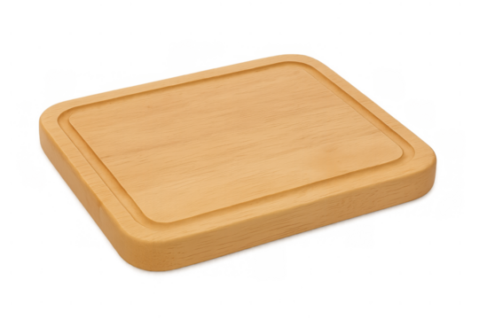 Wooden cutting board for food preparation and serving, kitchen utensil on transparent background