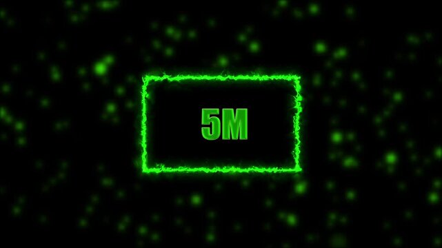 Neon 5M Followers Text Animation Glowing neon border on blurred background, perfect for social media celebration videos.
