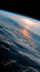 Fototapeta premium Earth seen from orbit at night, illuminated by city lights against the deep darkness of space, highlighting planetary beauty, cosmic perspective, and celestial wonder. 