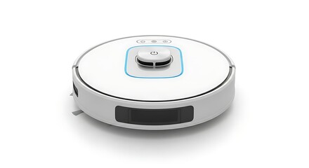 Modern robotic vacuum cleaner on a white surface, isolated and clean.