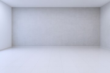 Fototapeta premium Empty White Room with Concrete Wall and Tiled Floor for Interior Design Mockups and Product Presentation