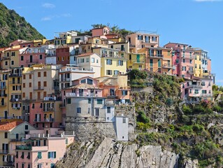 Close up colorful houses in Manarola, Cinque Terre, Italy