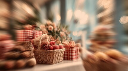 Soft focus and background blurred Gift Baskets, Gift set .Holiday and Christmas and New year present Concept.
