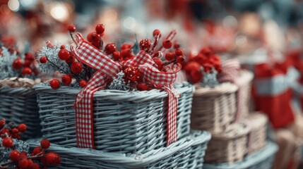 Soft focus and background blurred Gift Baskets, Gift set .Holiday and Christmas and New year present Concept.