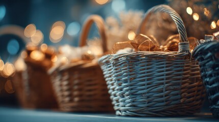 Soft focus and background blurred Gift Baskets, Gift set .Holiday and Christmas and New year present Concept.