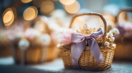 Soft focus and background blurred Gift Baskets, Gift set .Holiday and Christmas and New year present Concept.