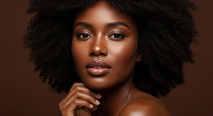 Beautiful portrait of a confident woman with natural makeup and curly hair