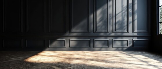 wood floor with dark black wall for present product