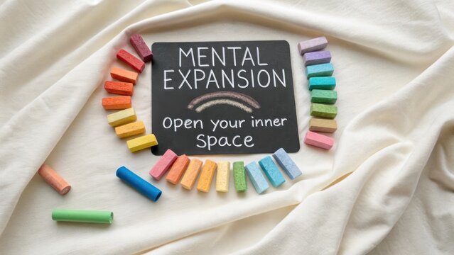 Colorful chalk art with inspirational message on a soft fabric background for mental growth and personal development concepts