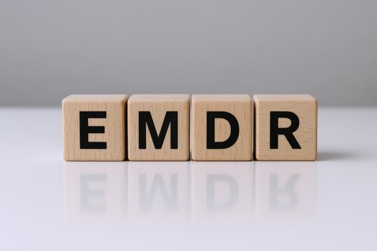 EMDR Therapy Concept: Wooden Blocks Spelling EMDR on White Background for Mental Health Awareness