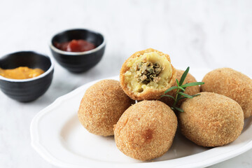 Kroket Kentang or Potato Croquette with Chicken Beef Filling.