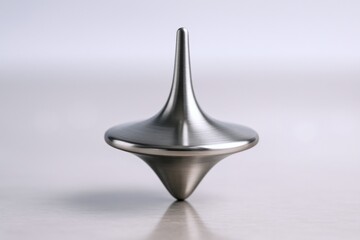 Fototapeta premium Metal Spinning Top Still Life: Precision Balancing Concept for Focus and Equilibrium, Uncertainty