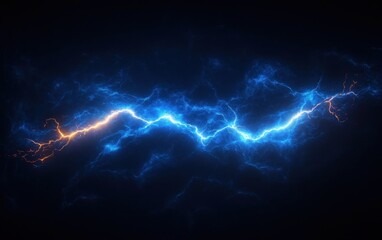 Bright electric lightning bolt with glowing blue and orange energy crackling against a dark background conveying power and intensity