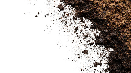 Close-up shot showing a pile of dark brown earth against a solid black background