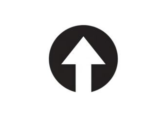 Dark gray arrow pointing upward inside an oval shape isolated on transparent background