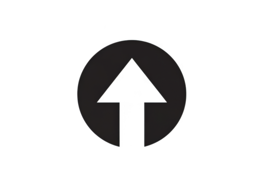 Dark gray arrow pointing upward inside an oval shape isolated on transparent background
