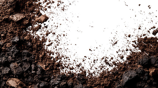 Close-up view of dark soil and gravel with a black void