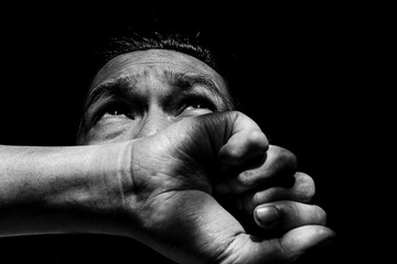 Person Covering Half Face with Arm Expression