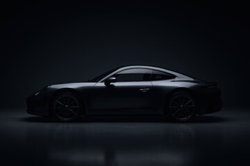 Fototapeta premium Sleek Automobile Profile in Dark Studio: Modern Car Design, Automotive Photography, and Transportation
