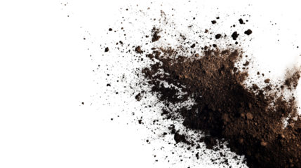 Dark dust and particles explode against a black background, creating an abstract effect