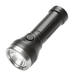 Black and Silver LED Flashlight, Realistic 3D Render, isolated on transparent background