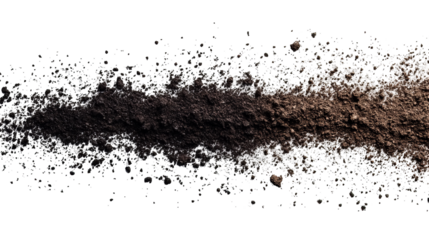 Earthy brown substance stream on a black background, with scattered particles