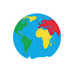 Naklejka premium Stylized Globe Showing Continents In Bright Colors With A Transparent Background Featuring North America South America Africa Europe Asia And Australia In Red Yellow And Green