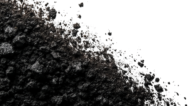 Granular dark matter fragments against a black void, abstract rocky texture - Powered by Adobe