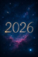 Spectacular 2026 sparkles against a vibrant cosmic nebula, a celestial promise of new beginnings and future dreams under the starry night sky