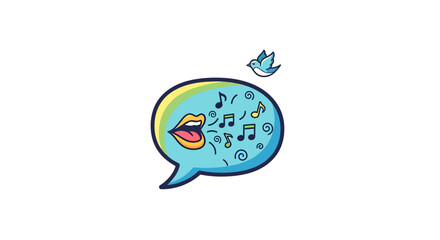 Vocal expression of melodic sounds in a communication bubble icon with a singing bird