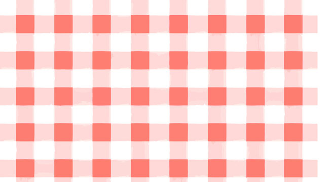 Watercolor gingham pattern in coral pink and white for tablecloth and fabrics design
