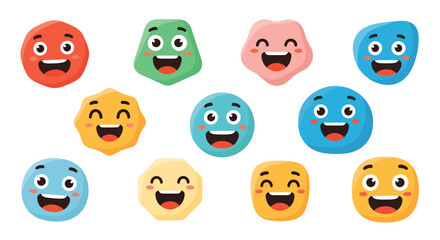 Vibrant collection of cheerful geometric figures expressing delightful emotions and joyful