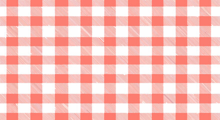 Vibrant coral and white gingham pattern background ideal for summer picnics and textiles design