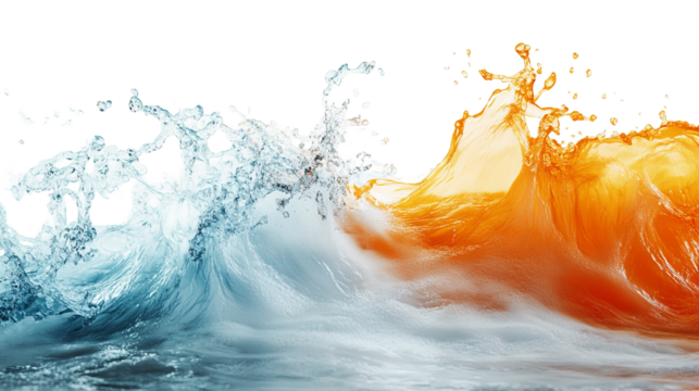 Split wave design. Left blue, right orange, creating a dramatic contrast, set on black