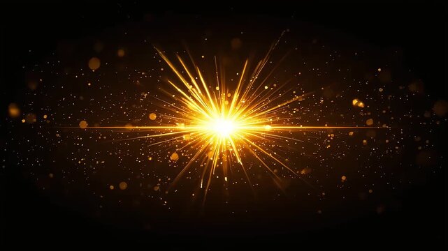 Golden light exploding in the heart of darkness. Impact, particles, exciting moment