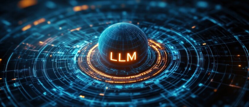 Futuristic digital globe with glowing orange text surrounded by concentric blue and orange circular data patterns representing advanced technology