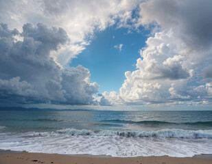 Coastal serenity under vast sky