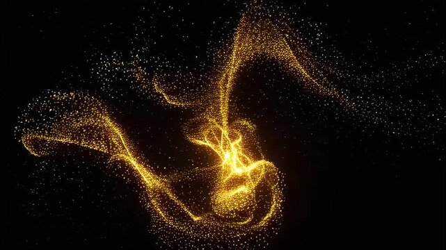 Abstract motion graphics of dynamically transforming, sparkling particles